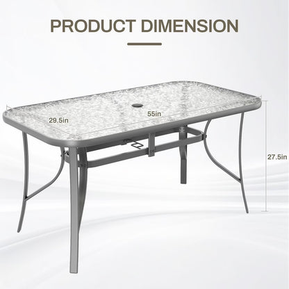 Arlopu Rectangular Patio Dining Table With 5mm Tempered Glass Top