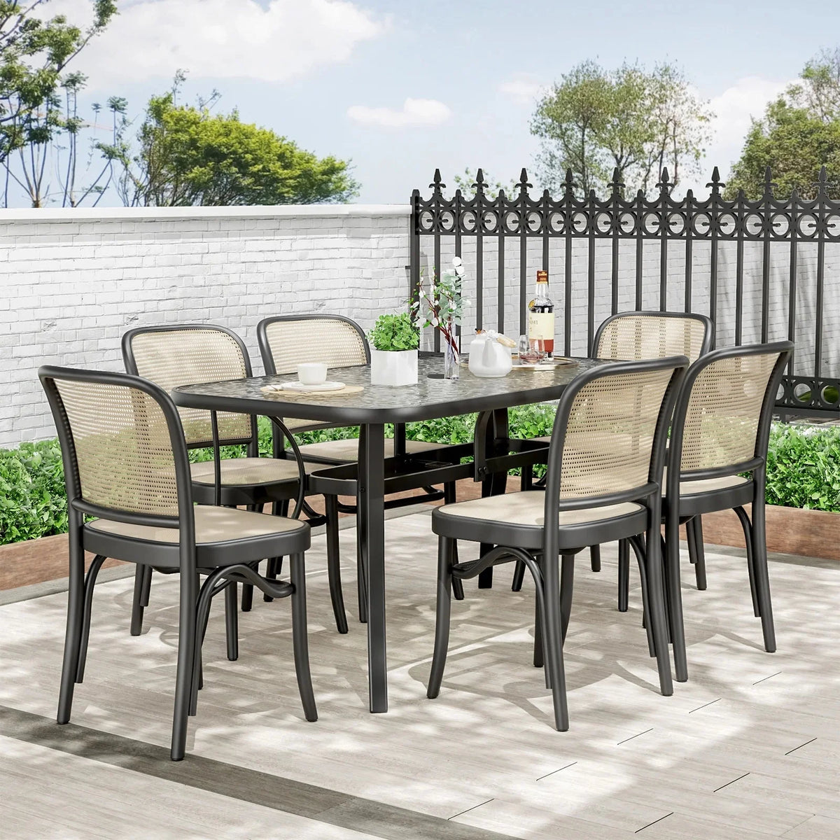 Arlopu Rectangular Patio Dining Table With 5mm Tempered Glass Top