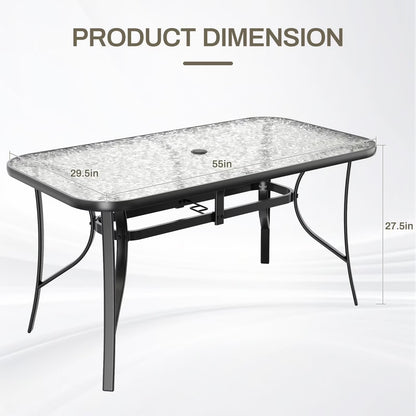 Arlopu Rectangular Patio Dining Table With 5mm Tempered Glass Top