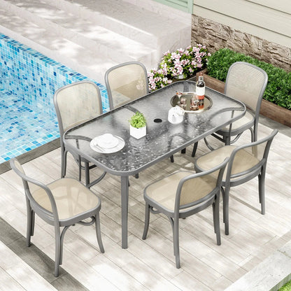 Arlopu Rectangular Patio Dining Table With 5mm Tempered Glass Top