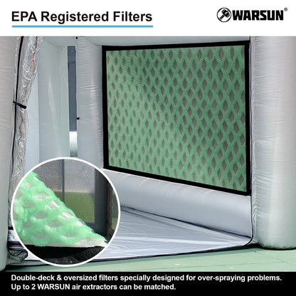 WARSUN Inflatable Paint Booth With Air Filter System, 28X15X10Ft, 950W+750W Blowers