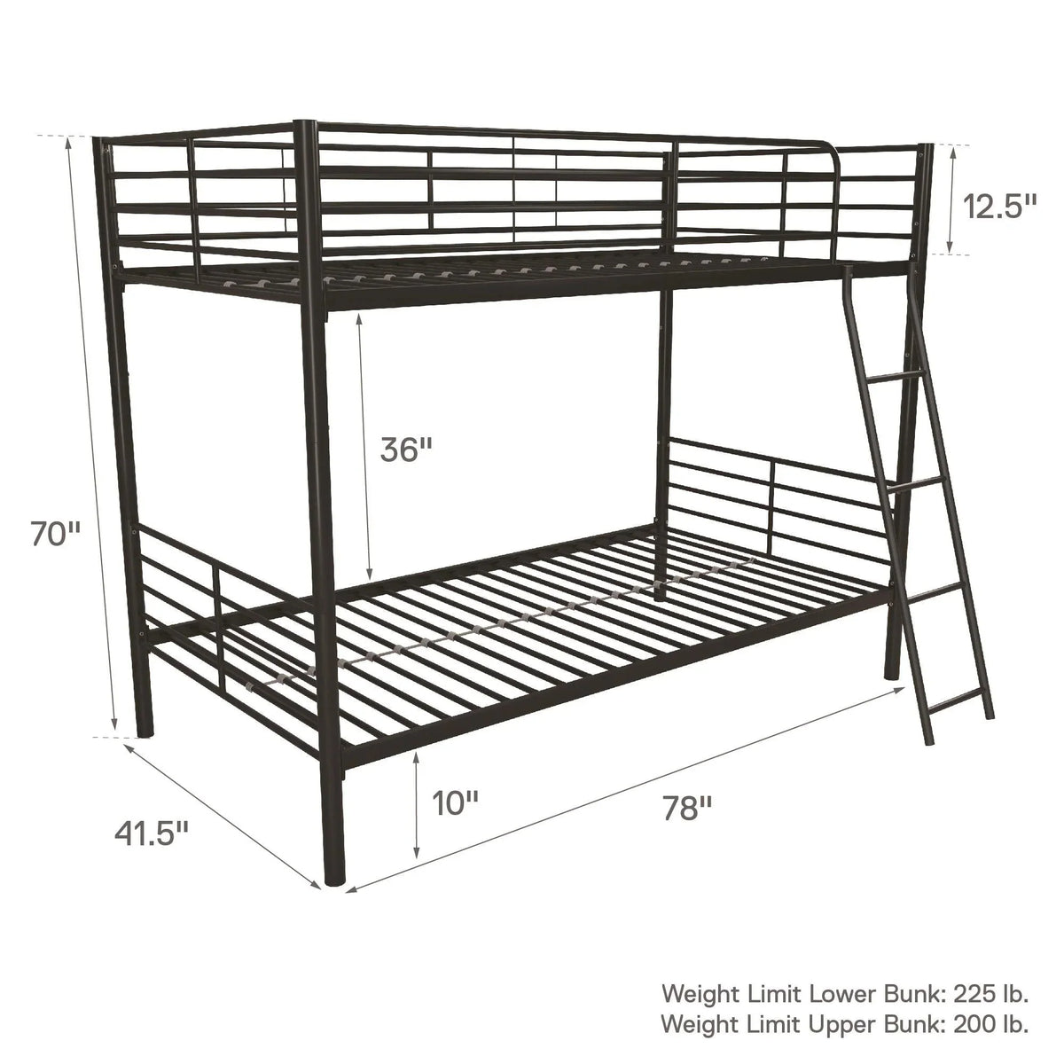 Mainstays Convertible Twin Over Twin Metal Bunk Bed - Black