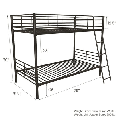 Mainstays Convertible Twin Over Twin Metal Bunk Bed - Black