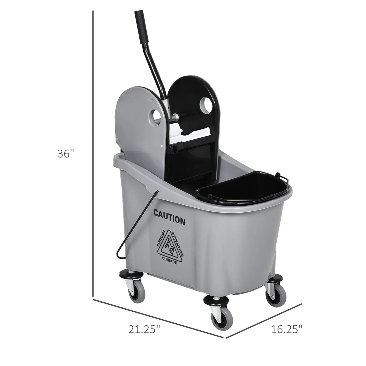 HOMCOM 9.5 Gallon Mop Bucket With Wringer Cleaning Cart, 38 Quart, Grey