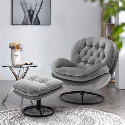 Velvet Swivel Accent Chair With Ottoman Set, Pink, 31.73 x 33.5 x 33.78 Inches