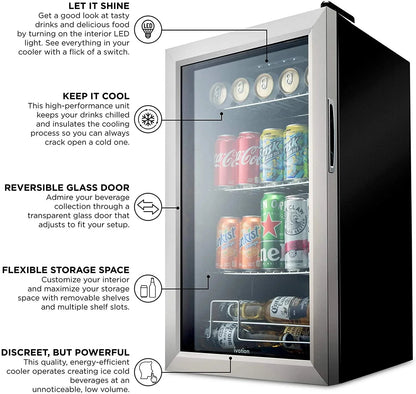 Ivation Freestanding Wine Cellar Mini Fridge, 101-Bottle, Stainless Steel