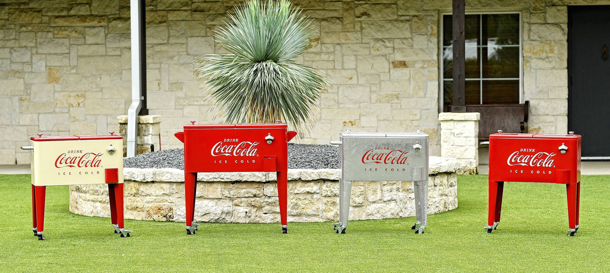 Leigh Country Coca-Cola Metal Outdoor Patio Cooler 60 Qt Cream and Red - CP 98111