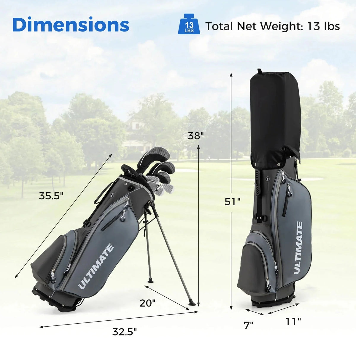 Costway Men's Complete Golf Club Set 10 Pieces With 460cc Alloy Driver