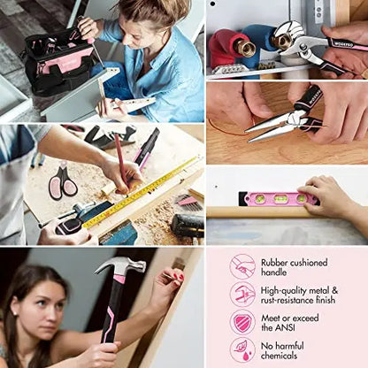 WORKPRO Pink Household Tool Kit With 20V Cordless Lithium-ion Drill Driver