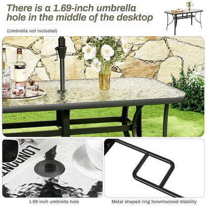 Arlopu Rectangular Patio Dining Table With 5mm Tempered Glass Top