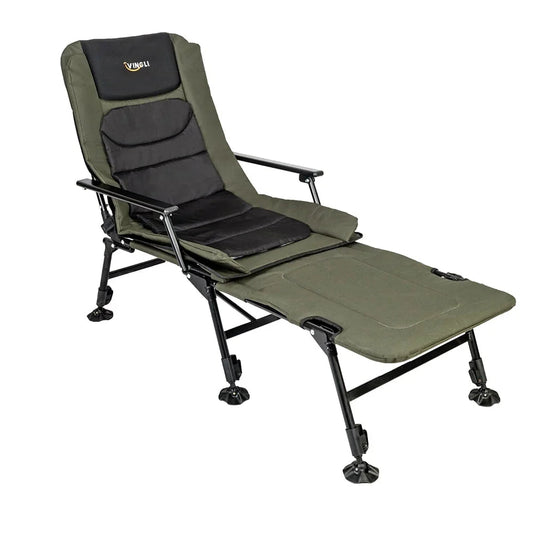 VINGLI Oversized Fishing Chair With Footrest Support, 440 lbs, 160 Degree Adjustable Backrest, Black & Army Green