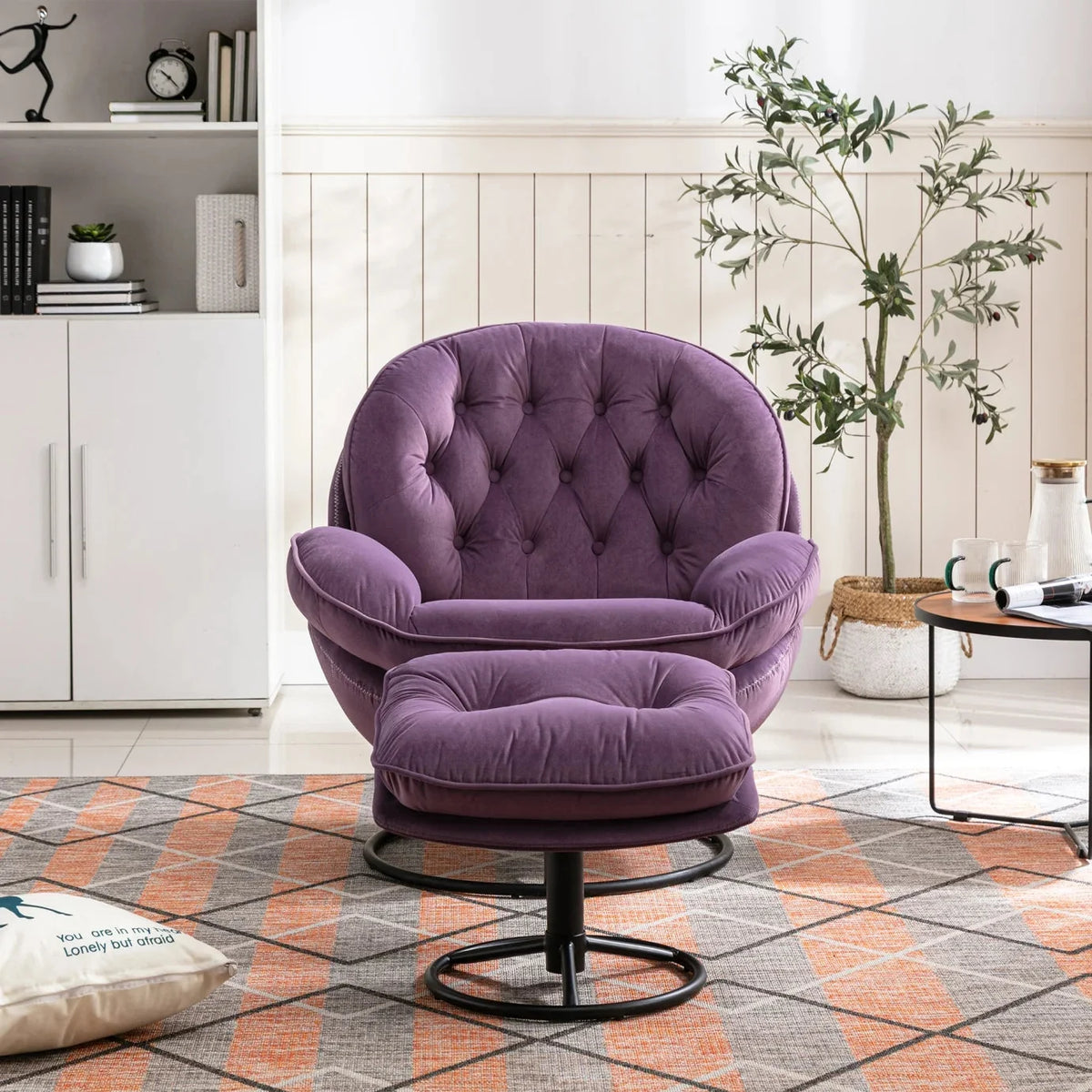 Velvet Swivel Accent Chair With Ottoman Set, Pink, 31.73 x 33.5 x 33.78 Inches