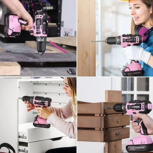 WORKPRO Pink Household Tool Kit With 20V Cordless Lithium-ion Drill Driver